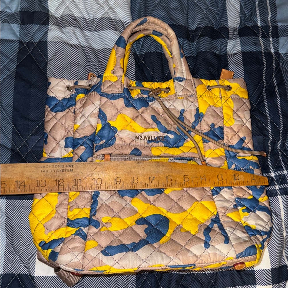 MZ Wallace Quilted Backpack - Yellow, Blue, and Tan camouflage, rare - Picture 16 of 16